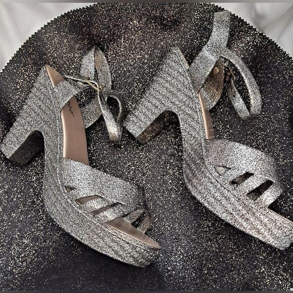 Silver Glitter Jelly Block High Heel Sandals Shoes NEW Platform Sz 7 - Picture 3 of 8